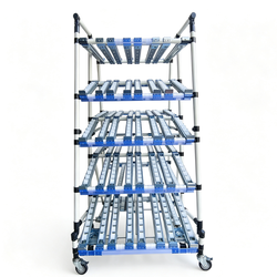 Mobile FIFO Lean Tube Flow Rail Trolley Wire Rod Roller Shelving Cart Anti-static Optional Workshop Component Handling Cart