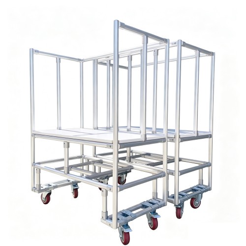 Multi-Layer Aluminum Lean Pipe Mobile Material Trolley Material Handling Cart With Brake Casters