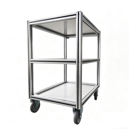 Custom 4040 European Standard Aluminum Profile Trolley 3 Tier Stainless Steel Worktop Transfer Cart