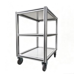 Custom 4040 European Standard Aluminum Profile Trolley 3 Tier Stainless Steel Worktop Transfer Cart