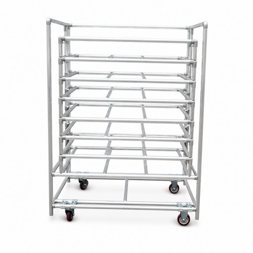 Lift up Flip Shelf Aluminum Lean Pipe Turnover Trolley Easy Access Lower Layer Parts Modular Mobile Workshop Storage Cart