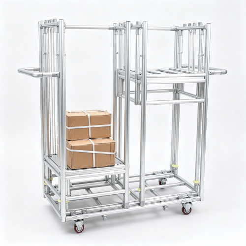 Lean Assembly Line Aluminum Alloy Lean Pipe Tube Double Spring Lifting Trolley Modular Dual Platform Material Transfer Cart