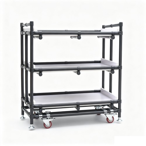 Length 1000mm  Height 950mm 3 Layer Lean Pipe Material Trolley Modular Workshop Cart with Brake Caster & Adjustable Support