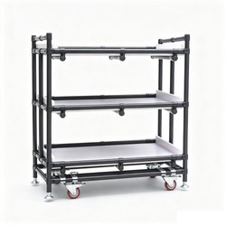 Length 1000mm  Height 950mm 3 Layer Lean Pipe Material Trolley Modular Workshop Cart with Brake Caster & Adjustable Support